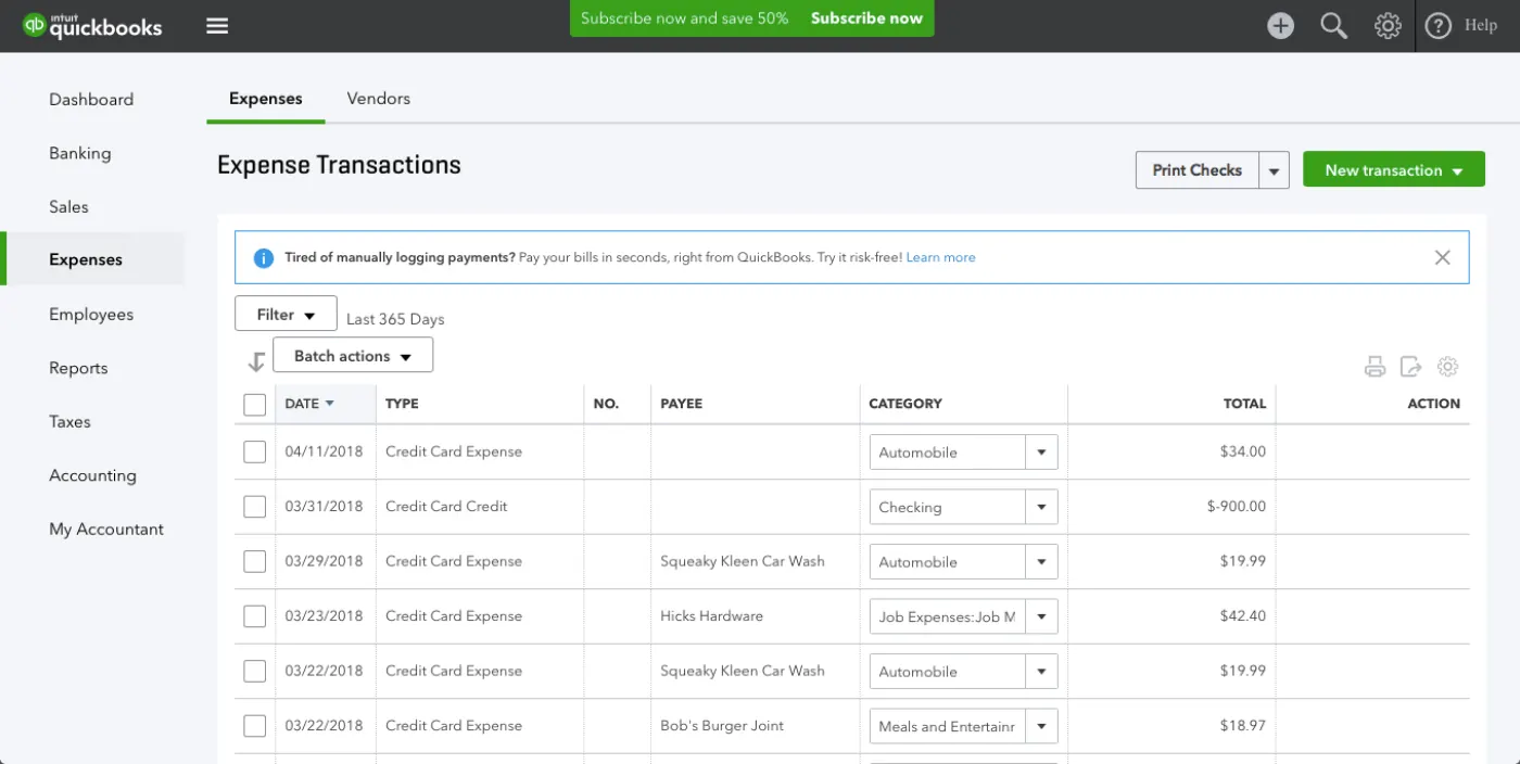 QuickBooks product screenshot