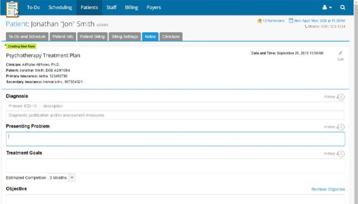 TherapyNotes product screenshot