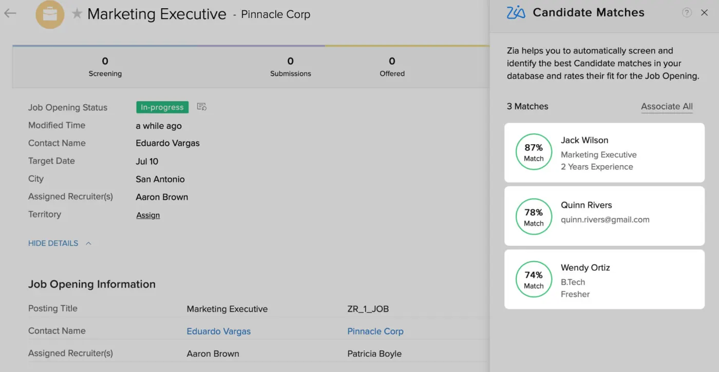 Zoho Recruit product screenshot